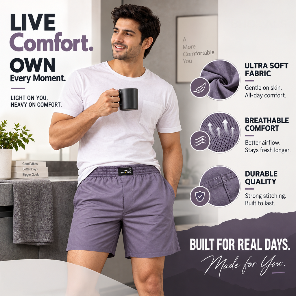 SOLID GREY PLAIN COTTON MEN BOXER