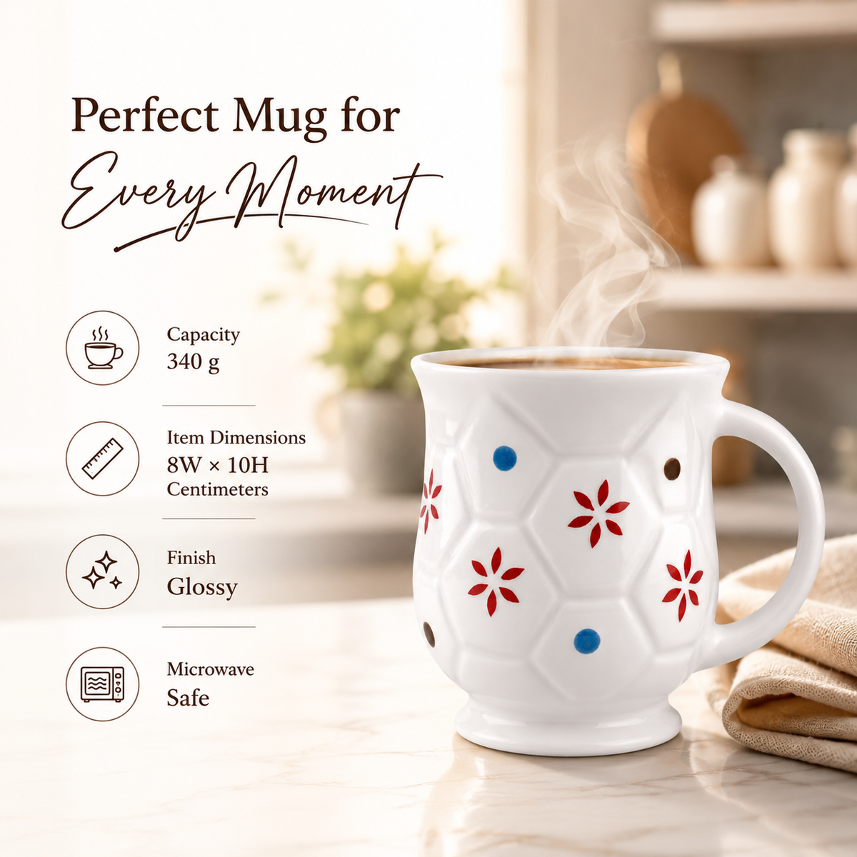 Bhokals Flower Printed Oval White Coffee Mug