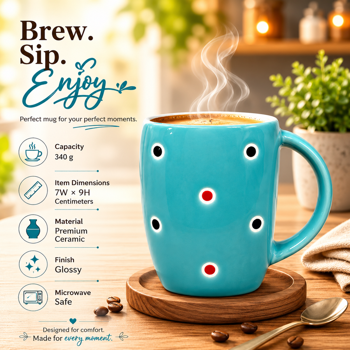 Bhokals Ceramic Green Dotted Coffee Mug