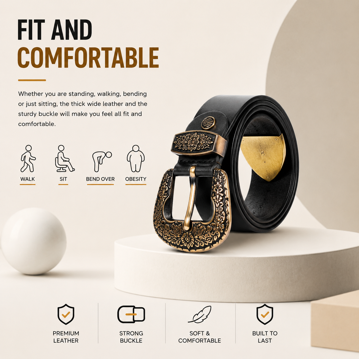 Maharaja Men Golden Buckle Black Leather Belt