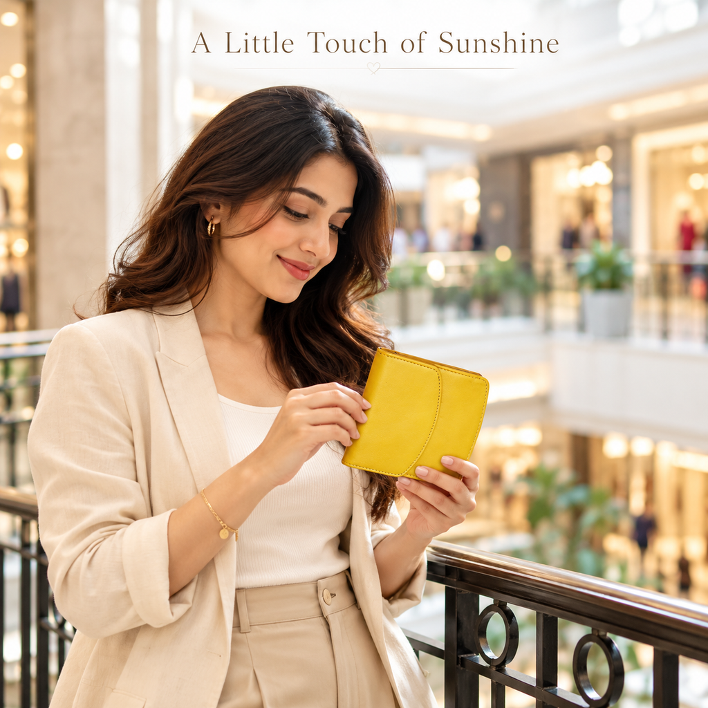 Leather Solid Yellow Women Pocket Wallet