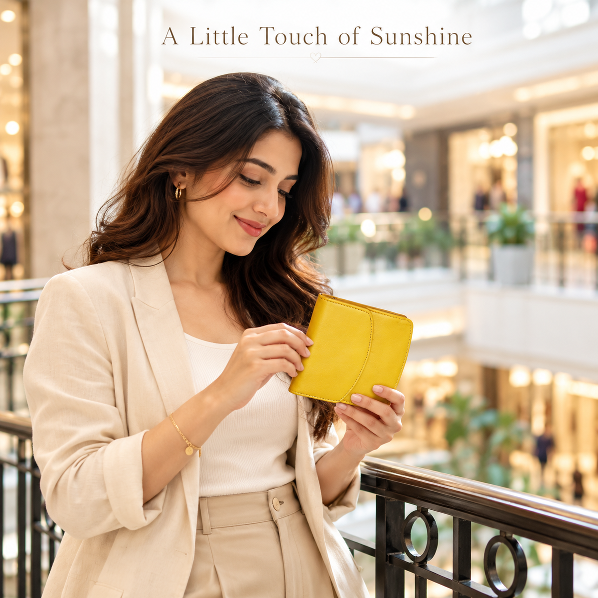 Leather Solid Yellow Women Pocket Wallet
