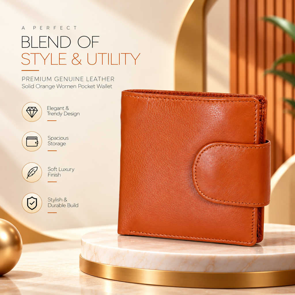 Leather Solid Orange Women Pocket Wallet