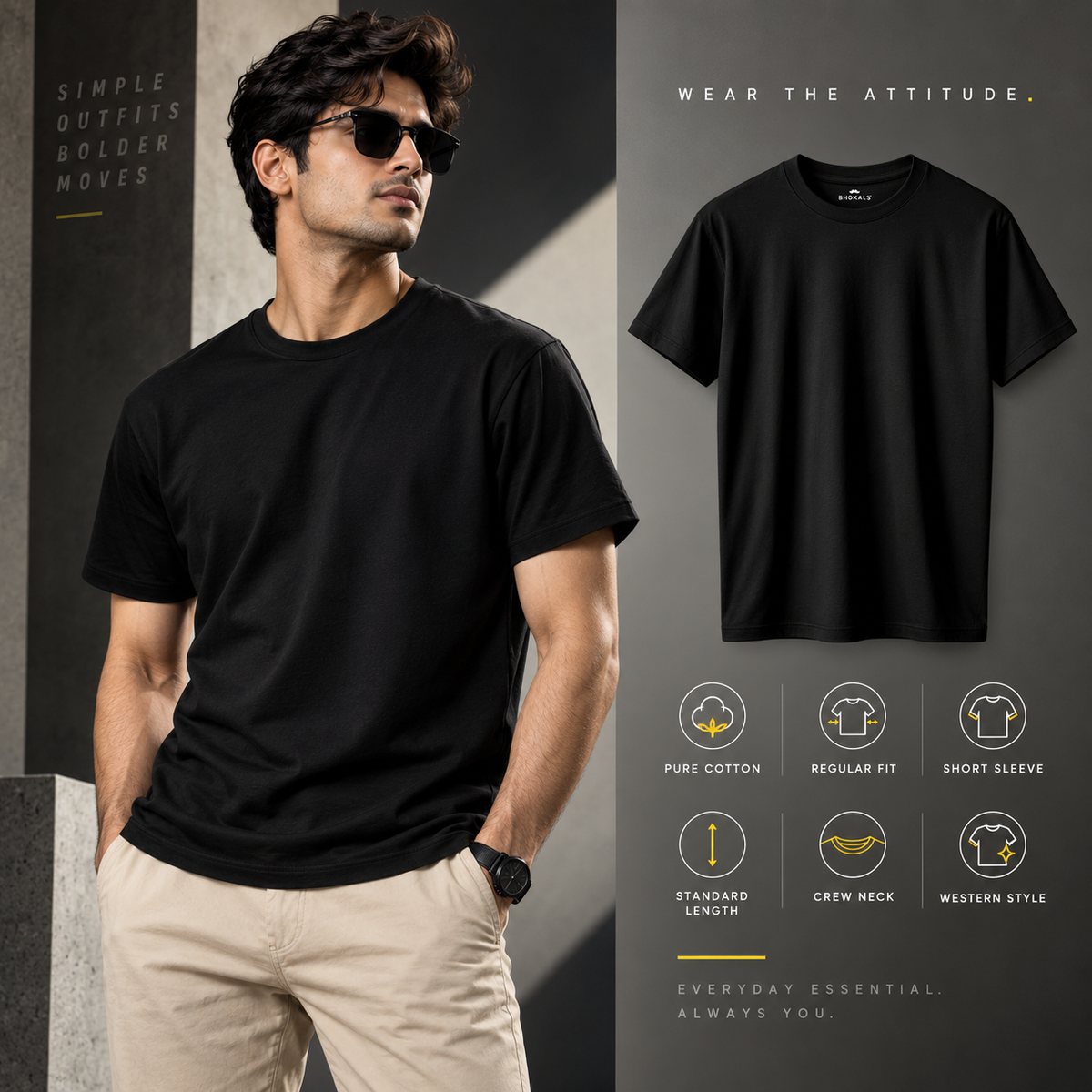 Bhokals Round Neck - Black & White Regular T-Shirts - Pack of 2