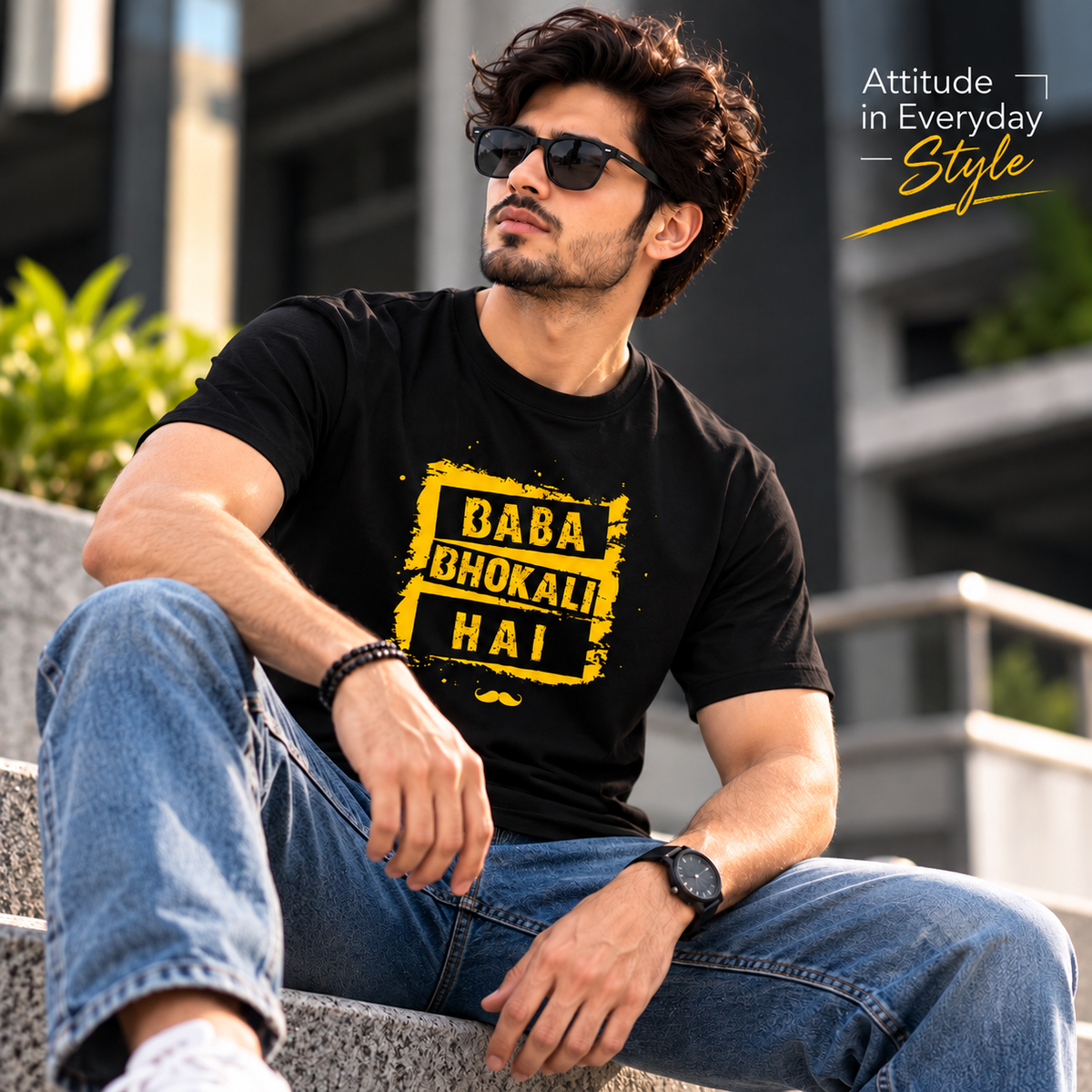 Baba Bhokali Hai Printed Round Neck Cotton Men T-Shirt
