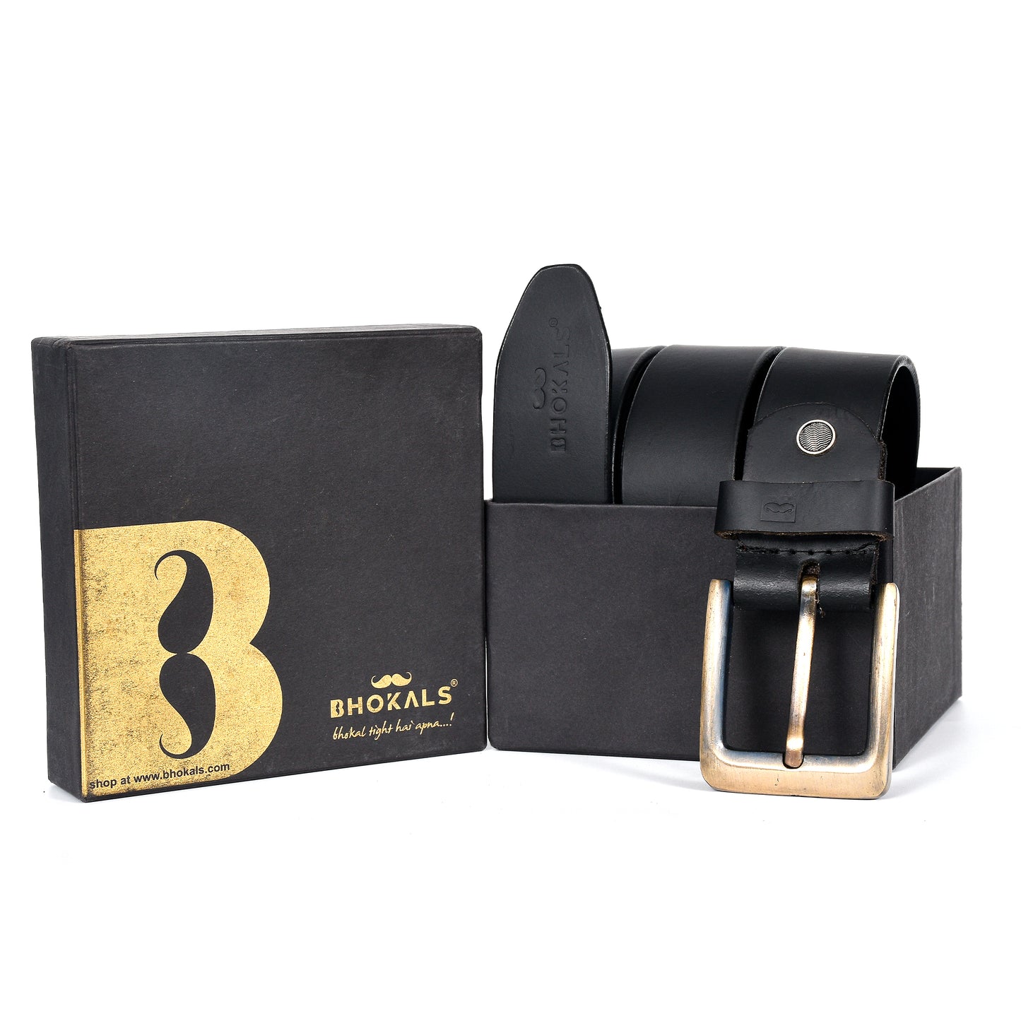 Bhokals Men Solid Black Matt Leather Belt