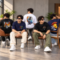 BHOKALS Men's Oversized Printed T-Shirt Combo Pack of 5 – Black Trick N Treat, Blue Dream, White Astronaut, Black Biker & Blue Punk Graphic Tees
