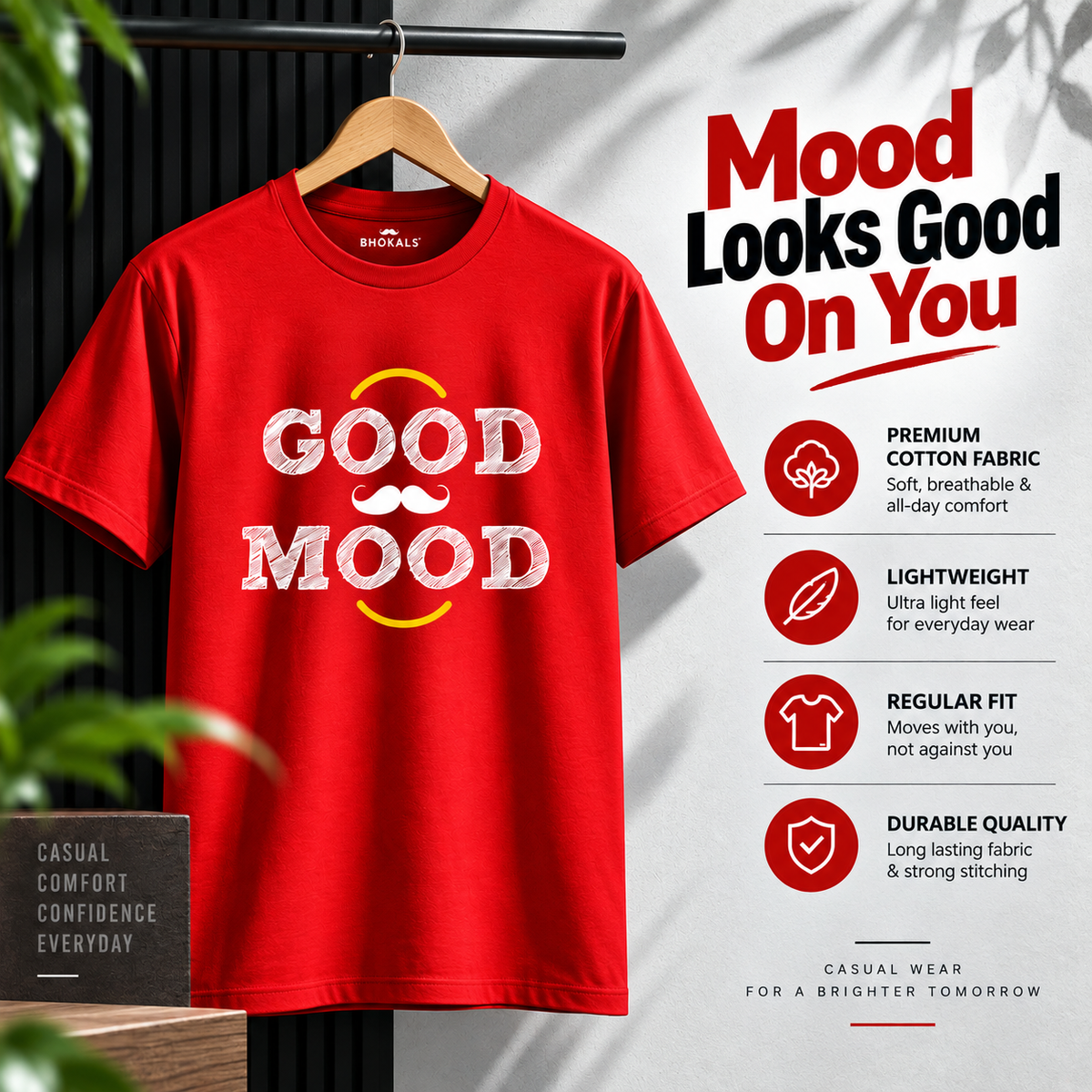 Good Mood Printed Round Neck Cotton Men T-Shirt