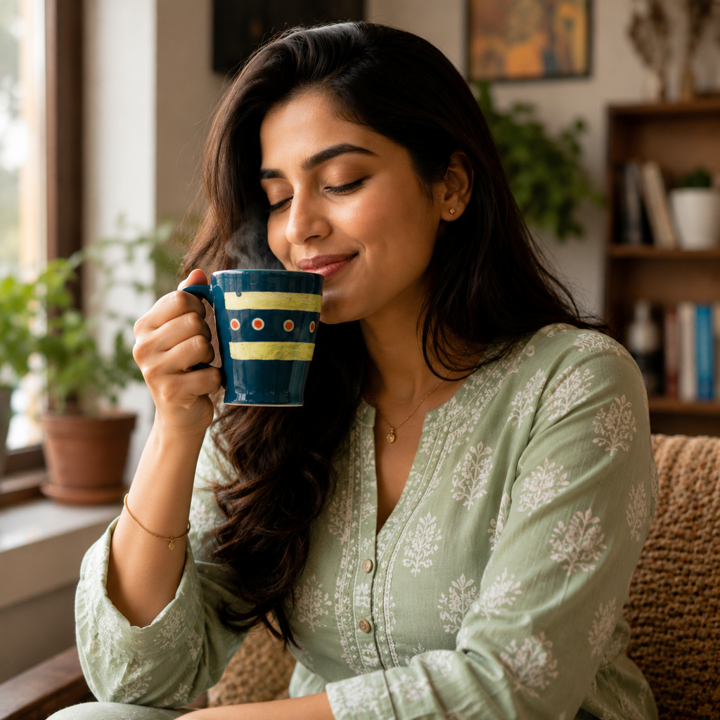 Bhokals Ceramic Green Yellow Coffee Mug