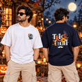 BHOKALS Men's Oversized Printed T-Shirt Combo Pack of 2 – White Astronaut & Blue Trick N Treat Graphic Tees
