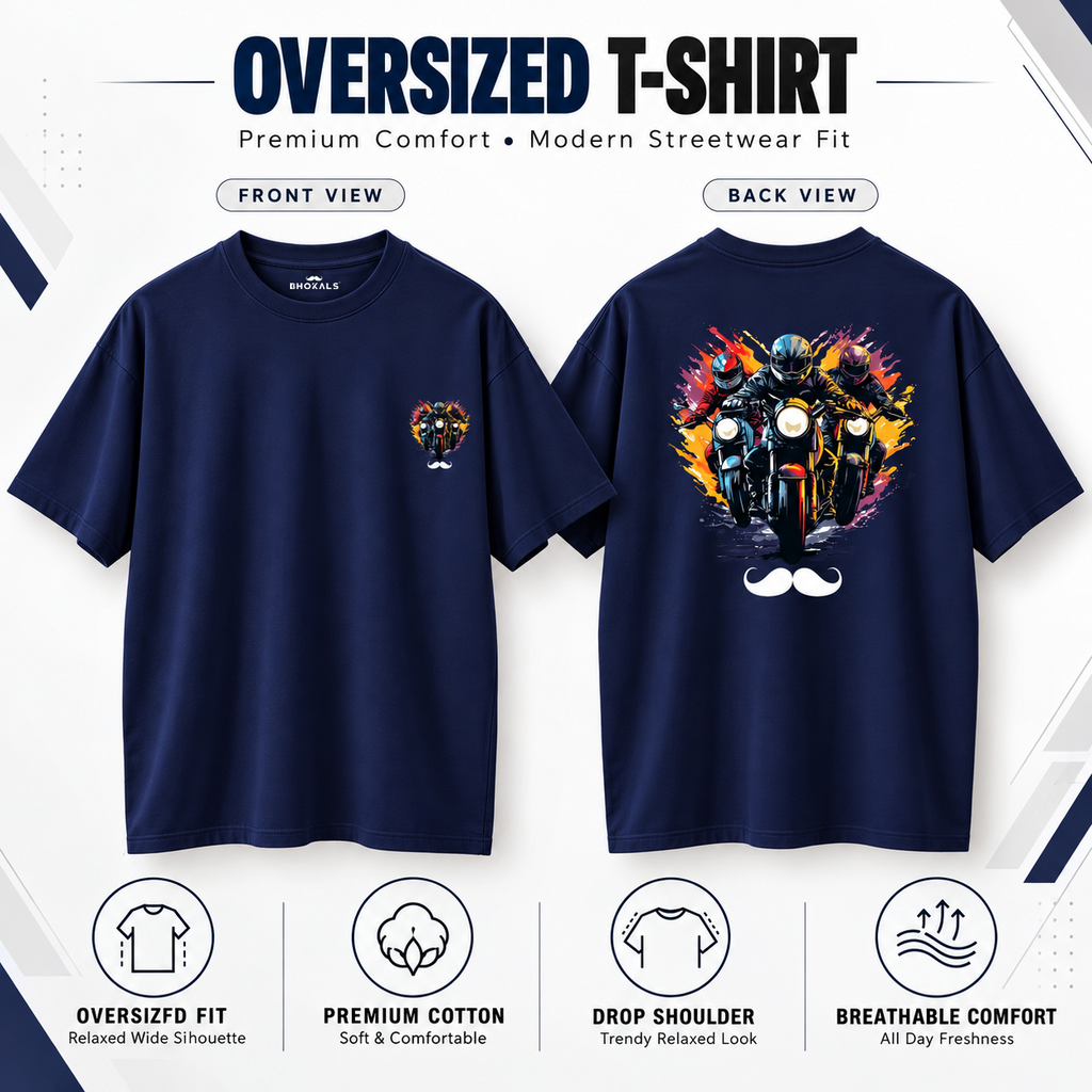 Bhokals Premium Oversized Front & Back Printed T-Shirt for Men - Biker