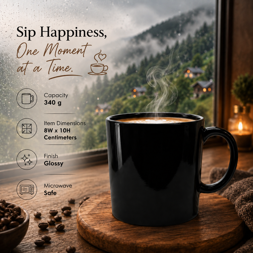 Bhokals Solid Black Round Coffee Mug