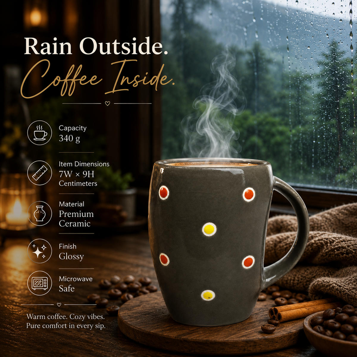 Bhokals Ceramic Grey Dotted Coffee Mug