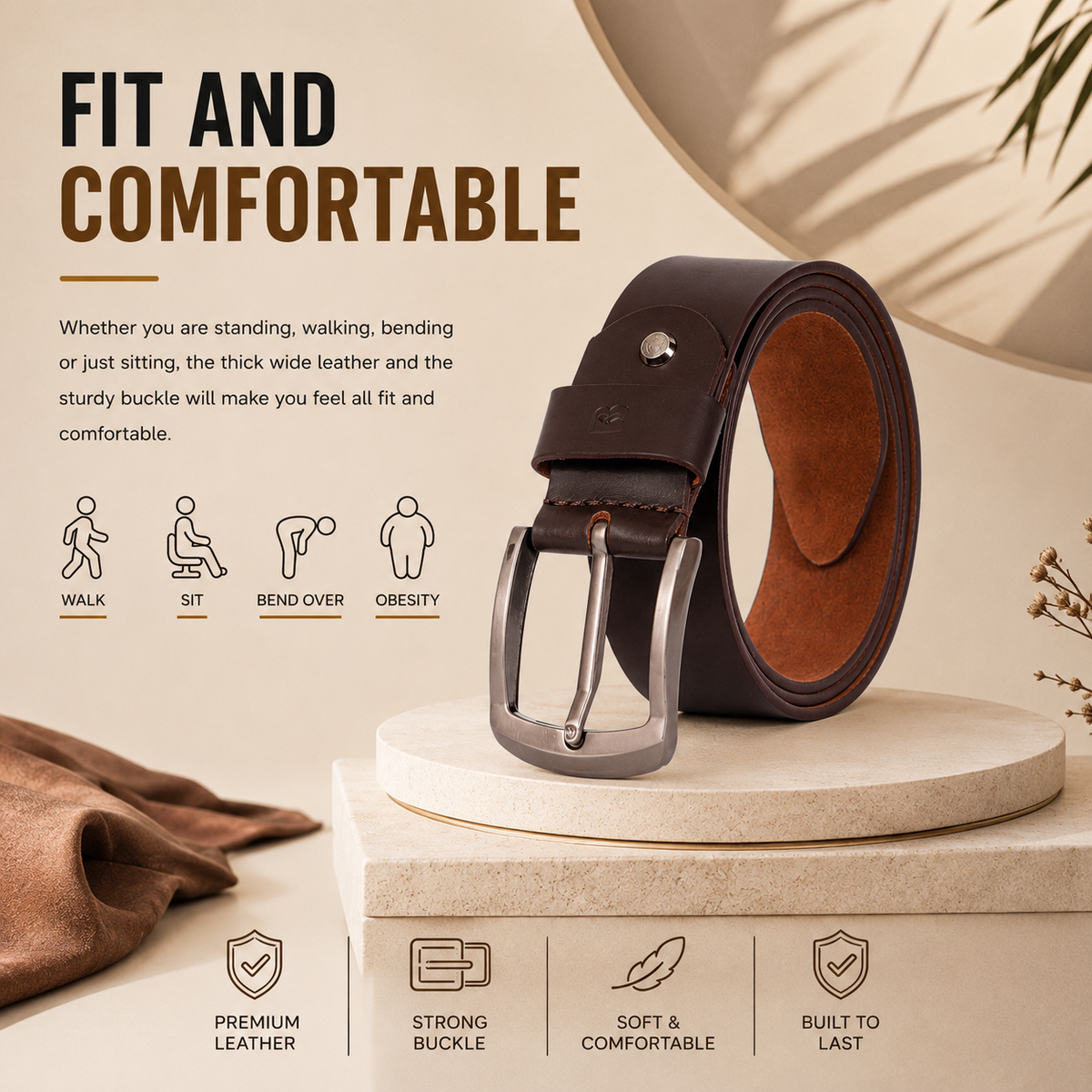 Bhokals Men Solid Brown Leather Belt