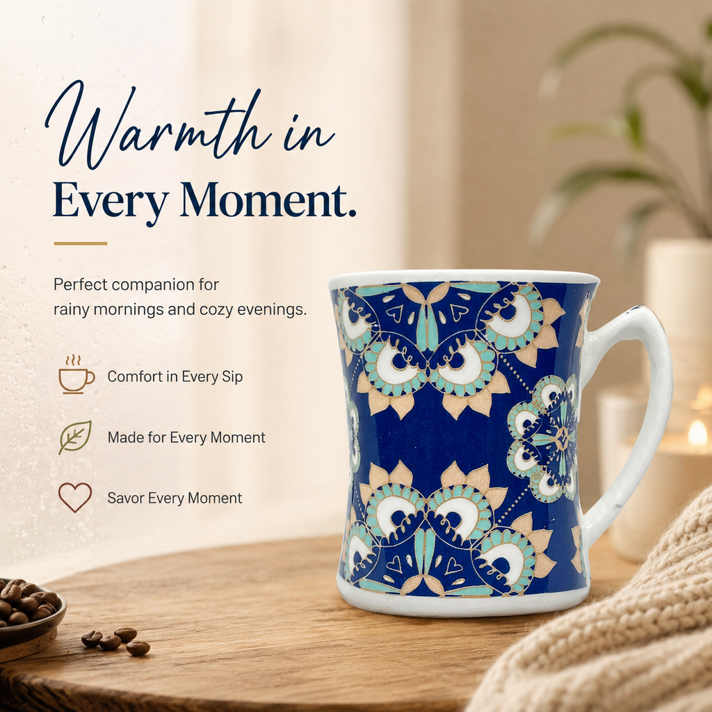 Bhokals Blue Rangoli  Printed White Coffee Mug