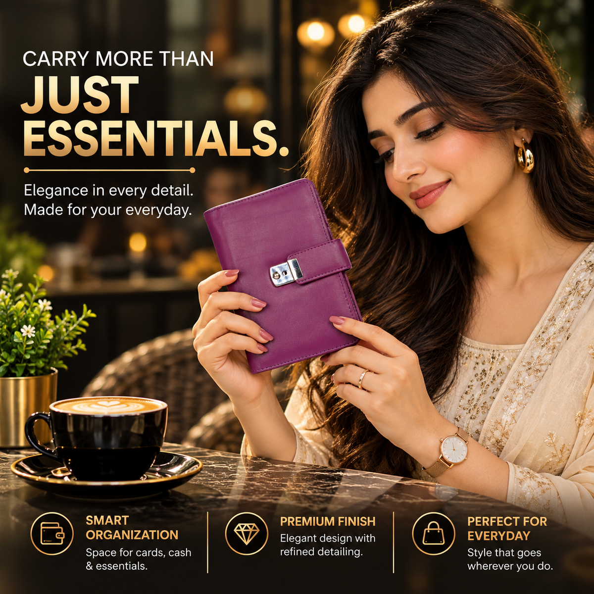 Leather Solid Purple Clip Women Wallet