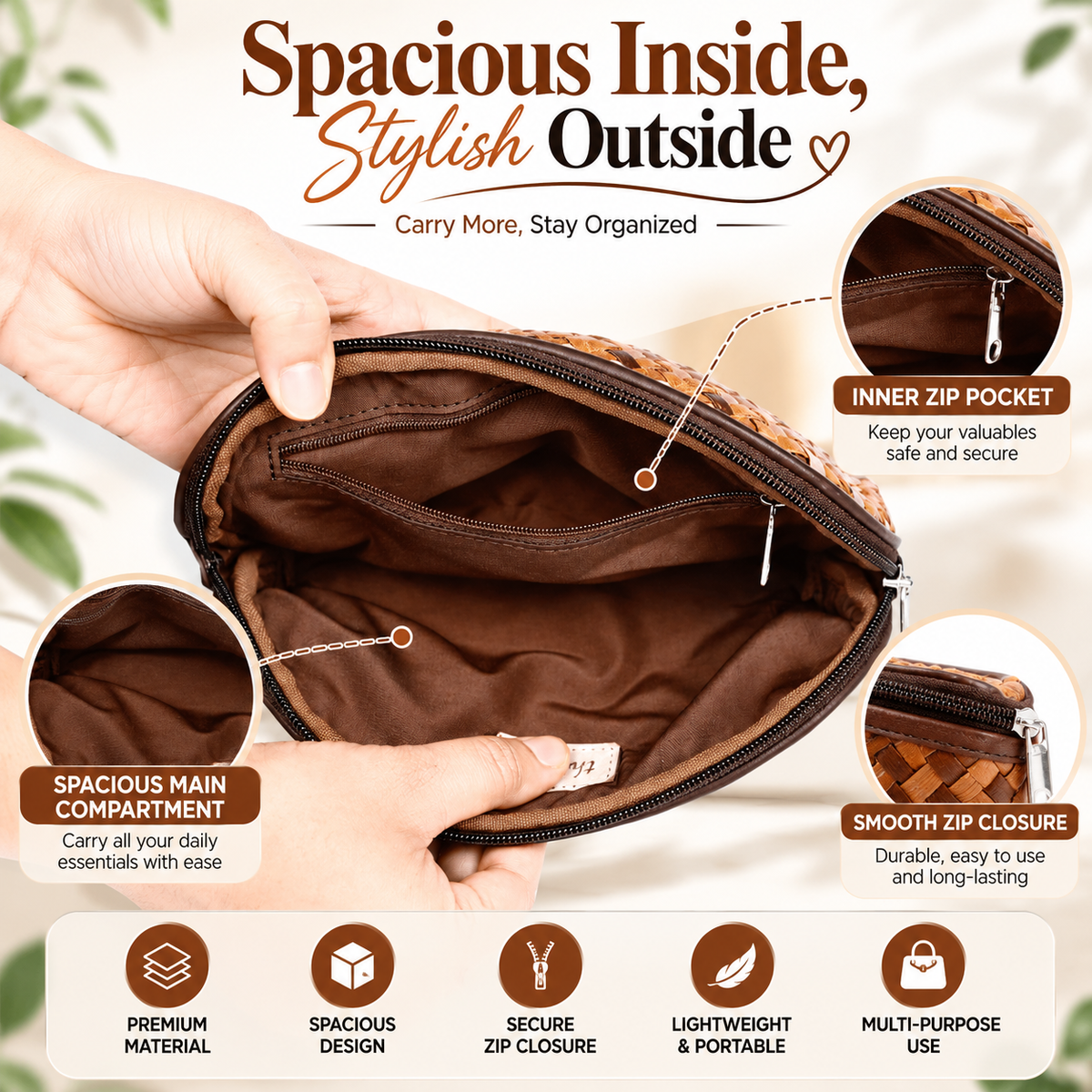 Leather Tan Weave Batua Women Wallet