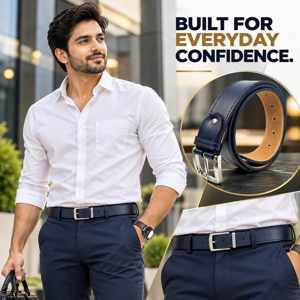 Bhokals Men Blue Formal Leather Belt