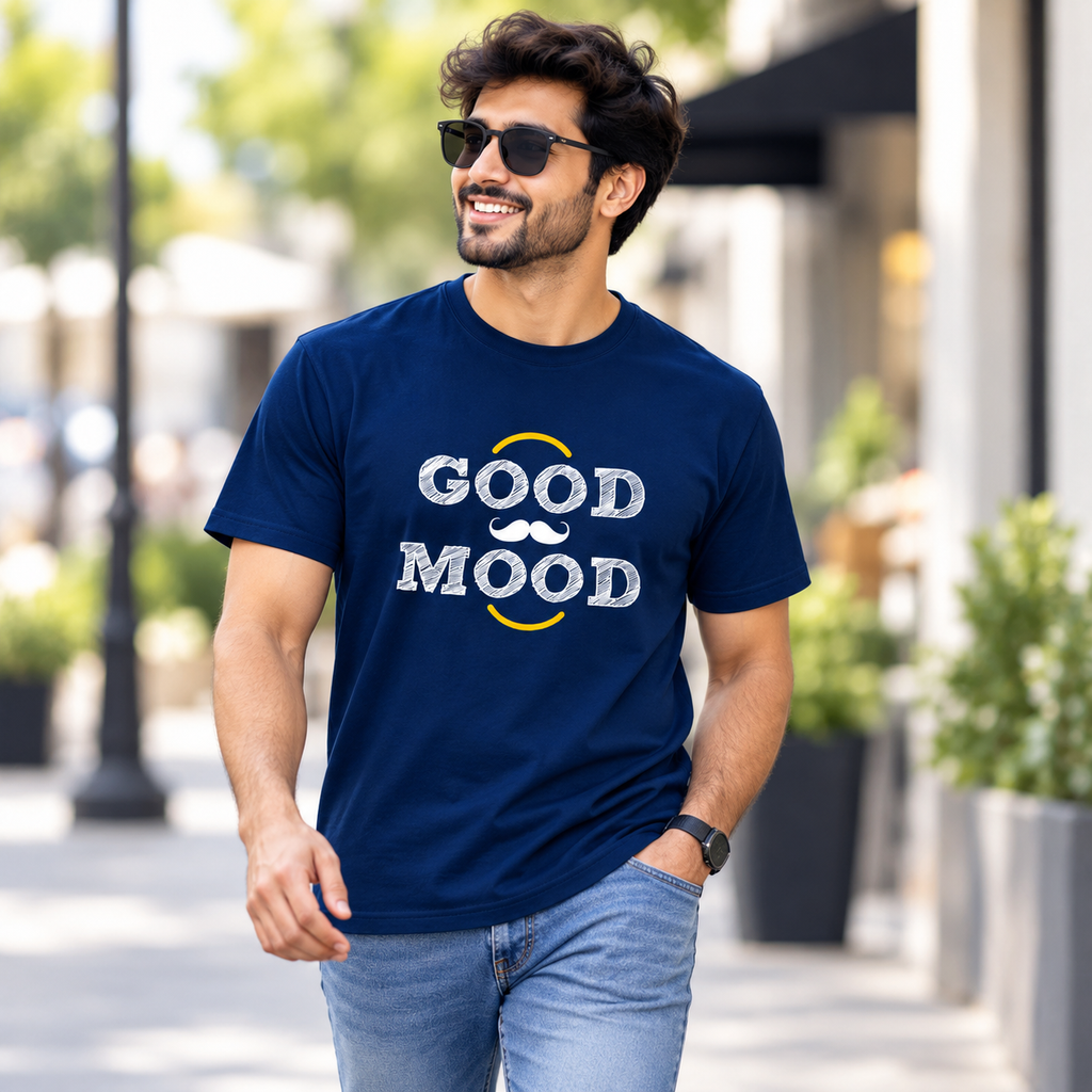 Good Mood Printed Round Neck Cotton Men T-Shirt