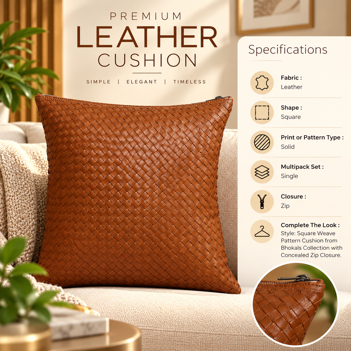 Leather Brown Weave Cushion
