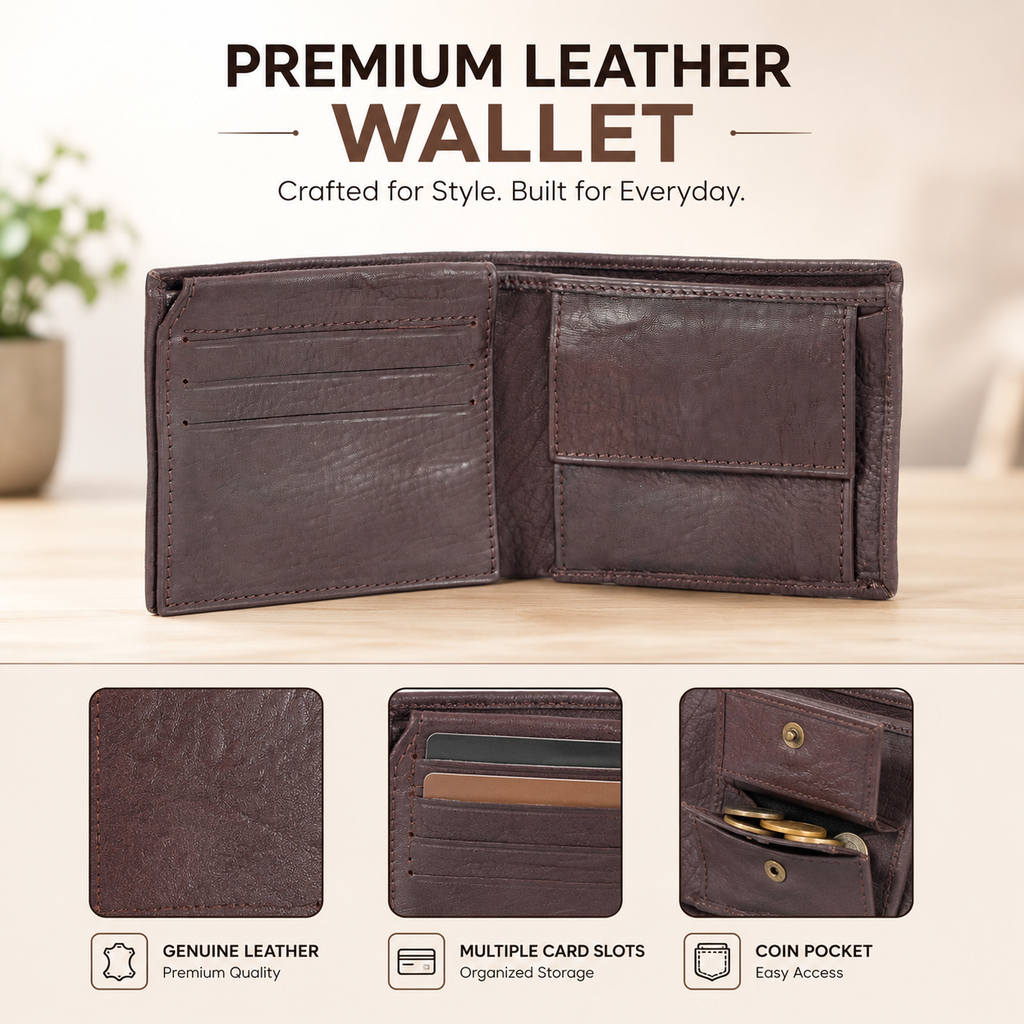 Leather Brown White Thread Men Wallet
