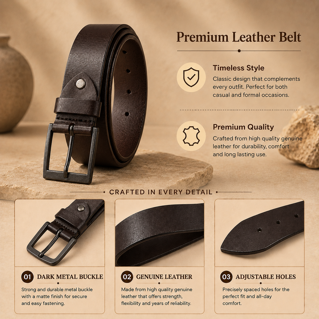 Bhokals Men Chocolate Brown Leather Belt