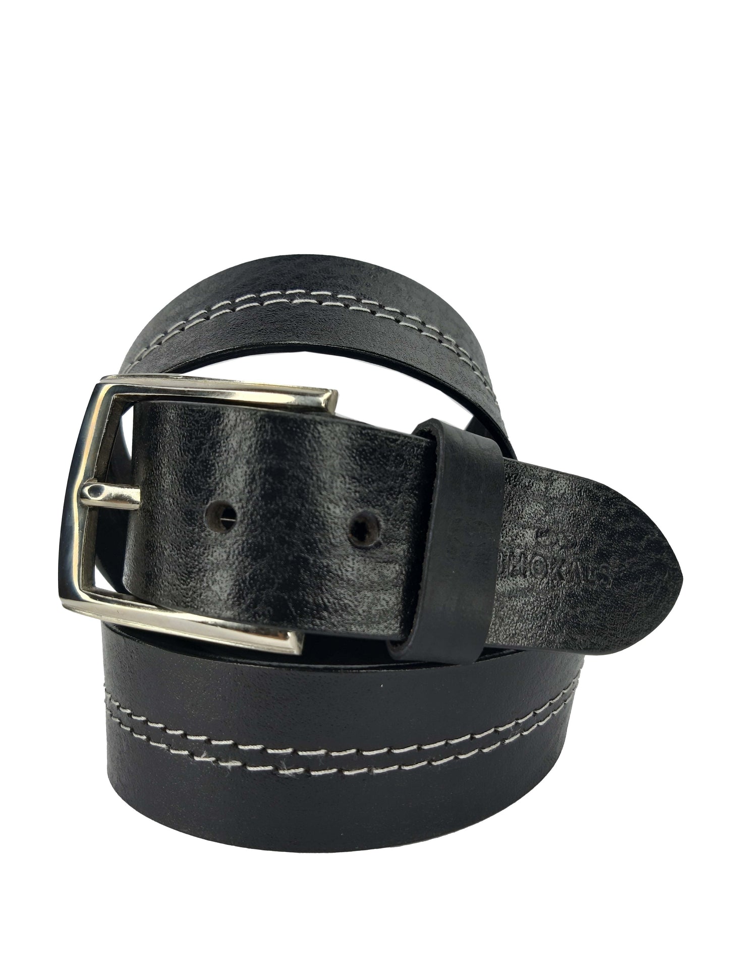 Men Black Middle Thread Leather Belt