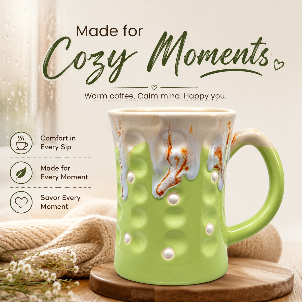 Bhokals Big Dots Green Round Coffee Mug
