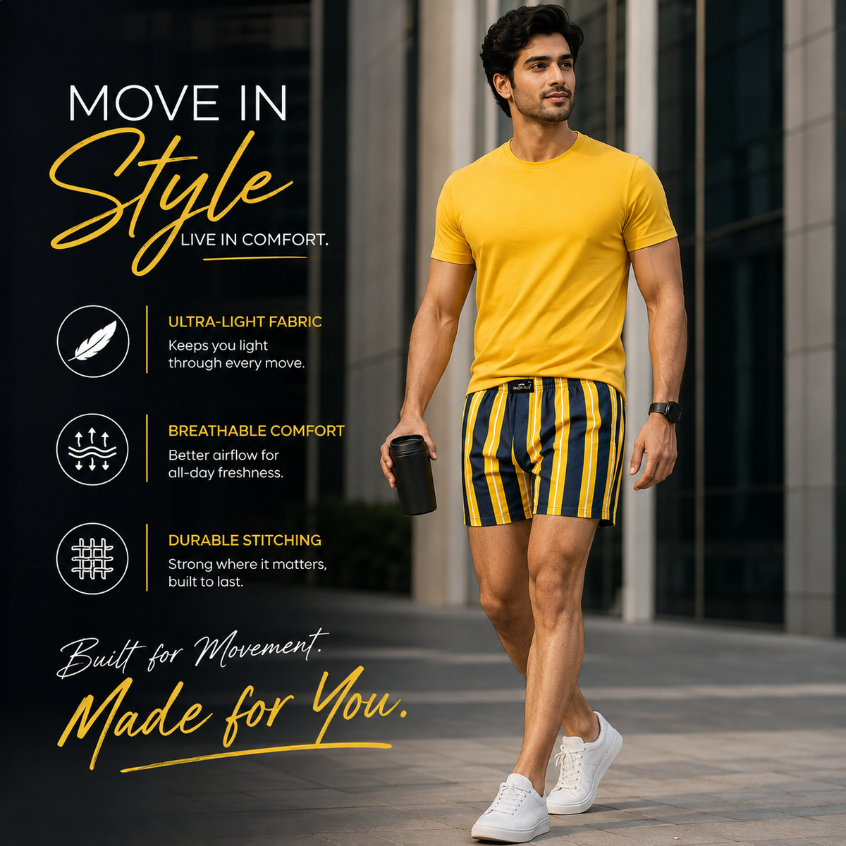 YELLOW BLUE STRIP PRINTED MEN BOXER