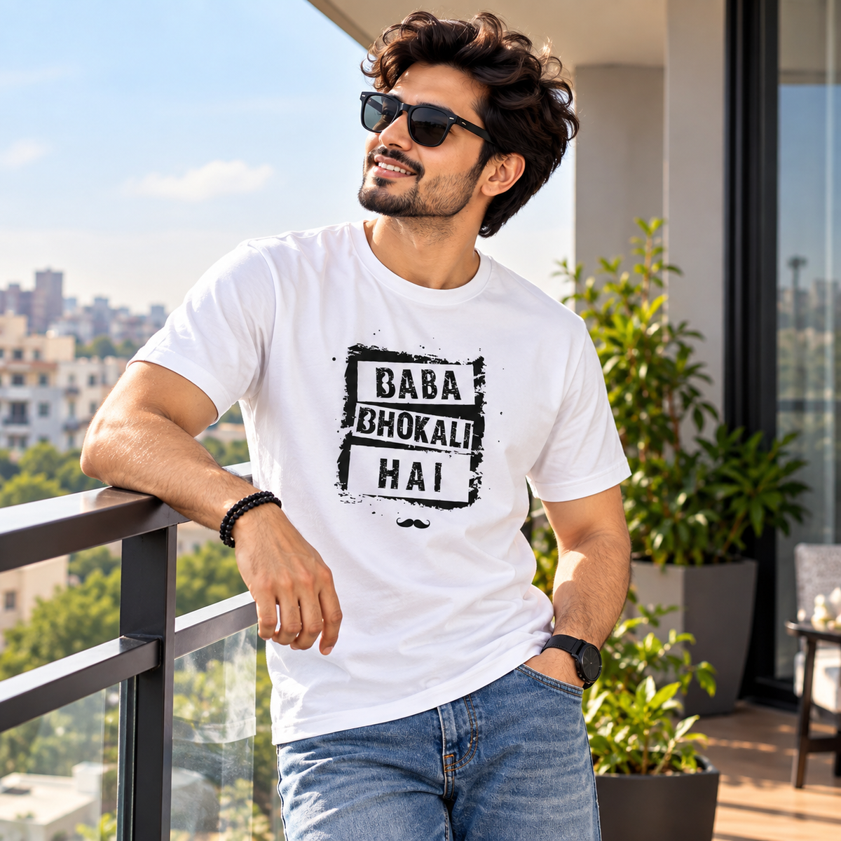 Baba Bhokali Hai Printed Round Neck Cotton Men T-Shirt