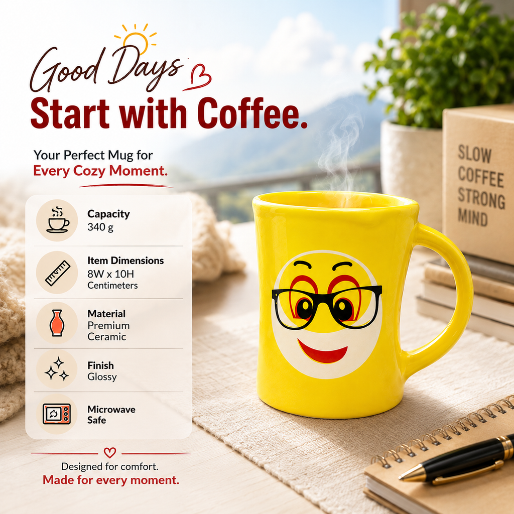 Bhokals  Funny Emoji Yellow Coffee Mug