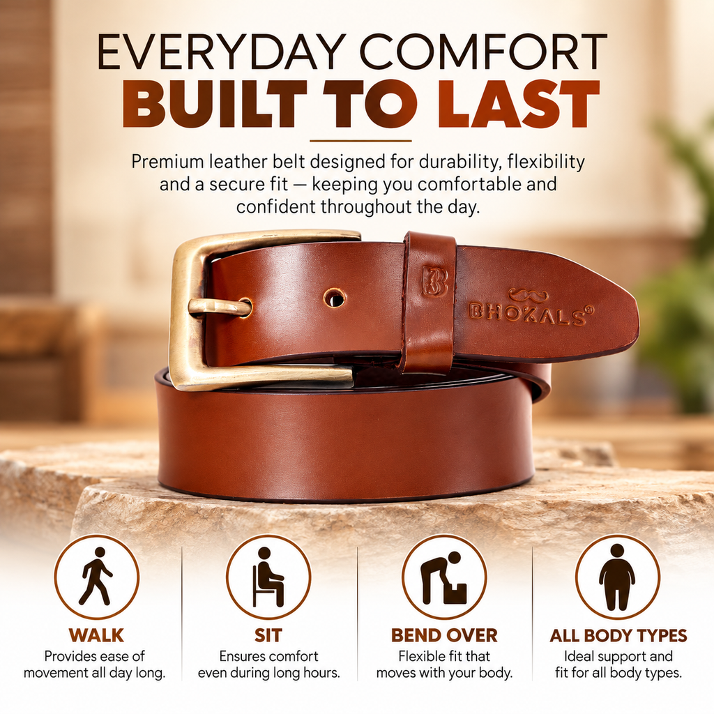 Bhokals Men Solid Brown Casual Leather Belt