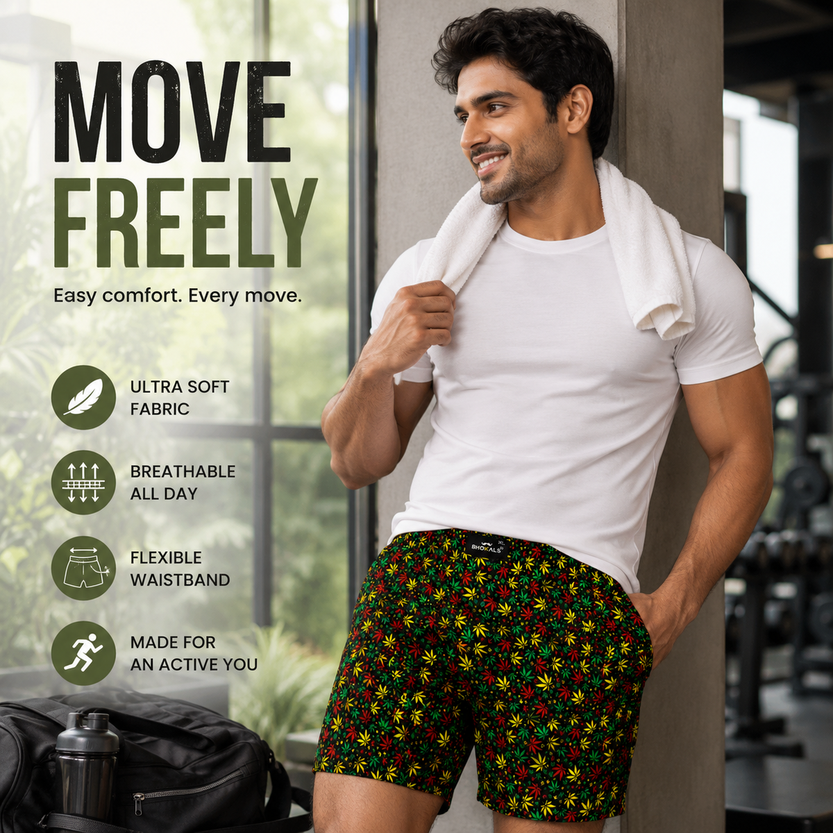 Black Flower Printed Cotton Boxer For Men