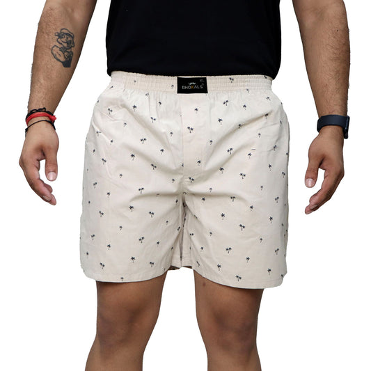 Cream Tree Printed Cotton Boxer For Men