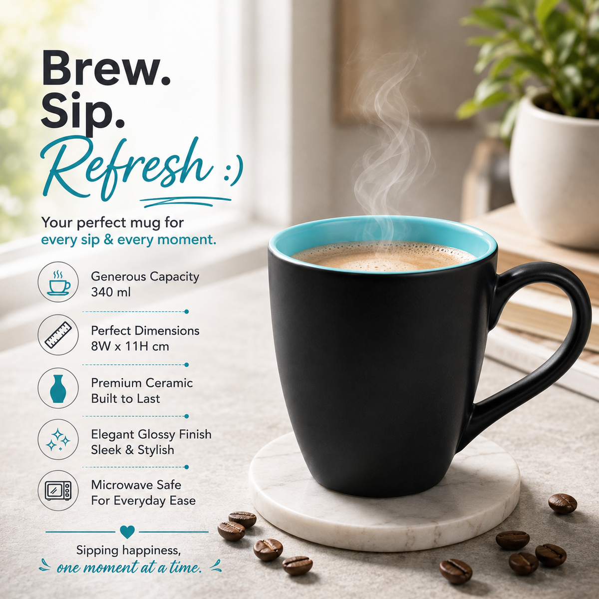 Bhokals Dual Print Sea Green Solid Black Coffee Mug