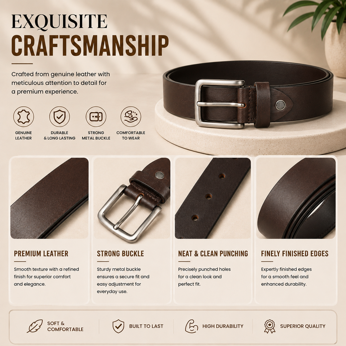 Bhokals Men Brown Casual Leather Belt
