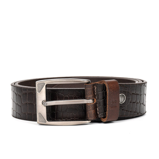 Bhokals Men Brown Crocs Texture  Casual Leather Belt