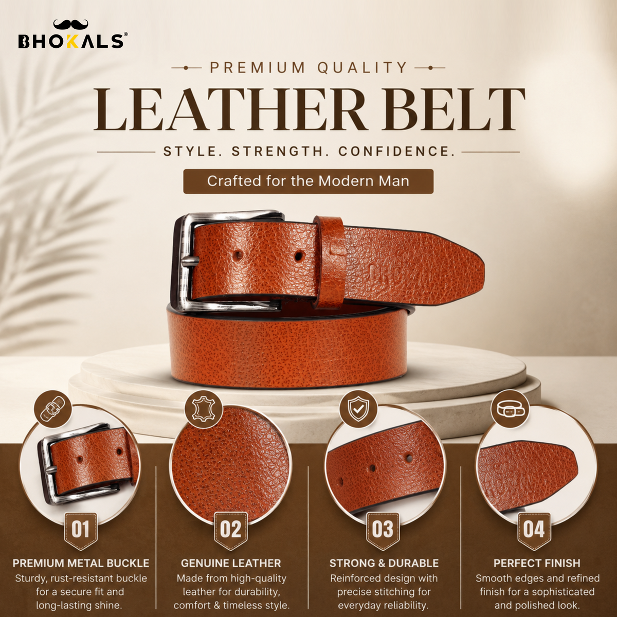 Bhokals Men Tan Texture Leather Belt