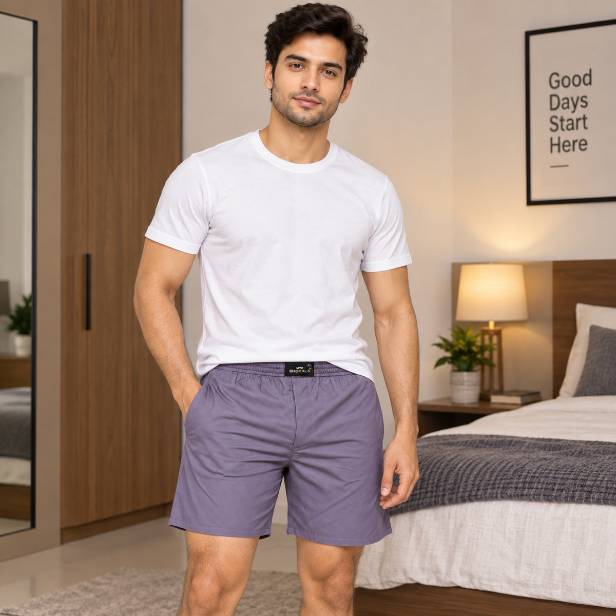 SOLID GREY PLAIN COTTON MEN BOXER