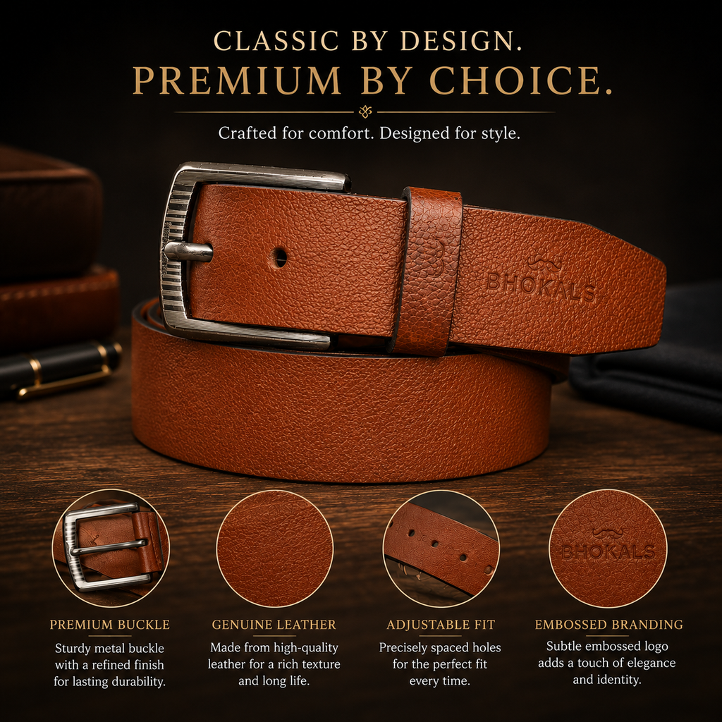 Bhokals Men Tan Grain Leather Belt