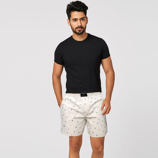 Cream Tree Printed Cotton Boxer For Men