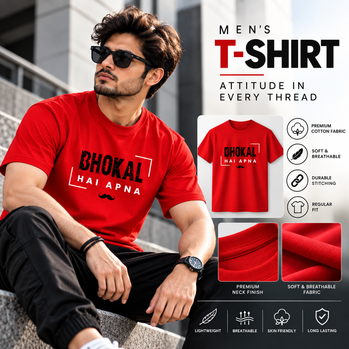 Bhokal Hai Apna Printed Round Neck Cotton Men T-Shirt
