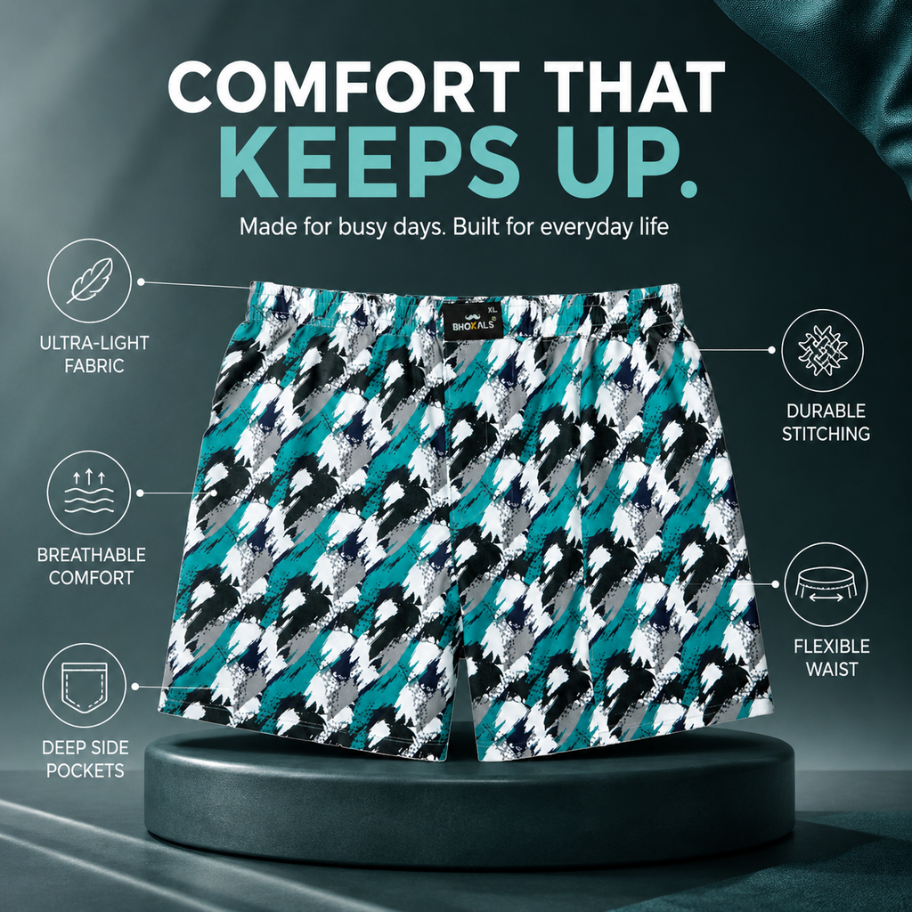 Green White Texture Printed Cotton Boxer For Men