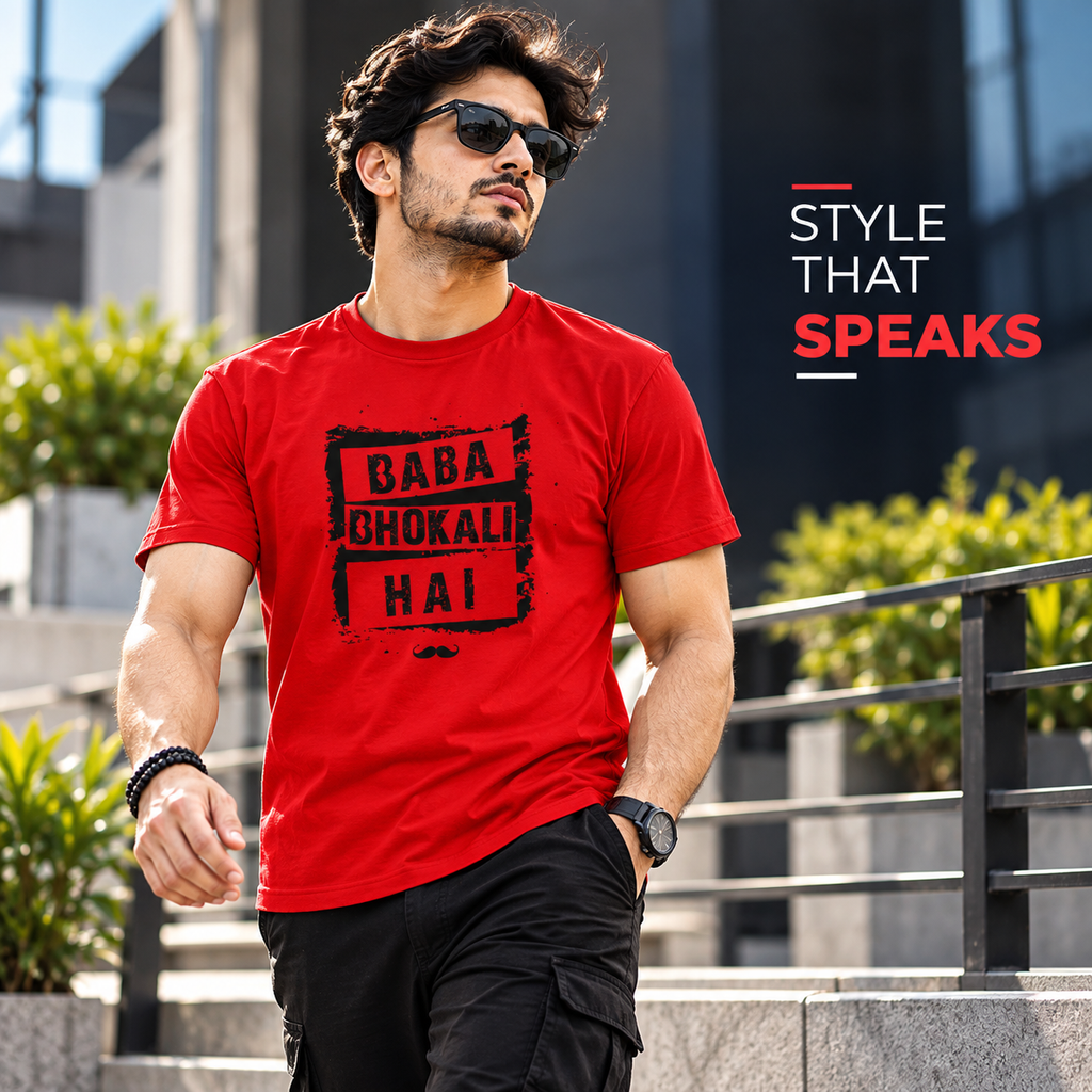 Baba Bhokali Hai Printed Round Neck Cotton Men T-Shirt
