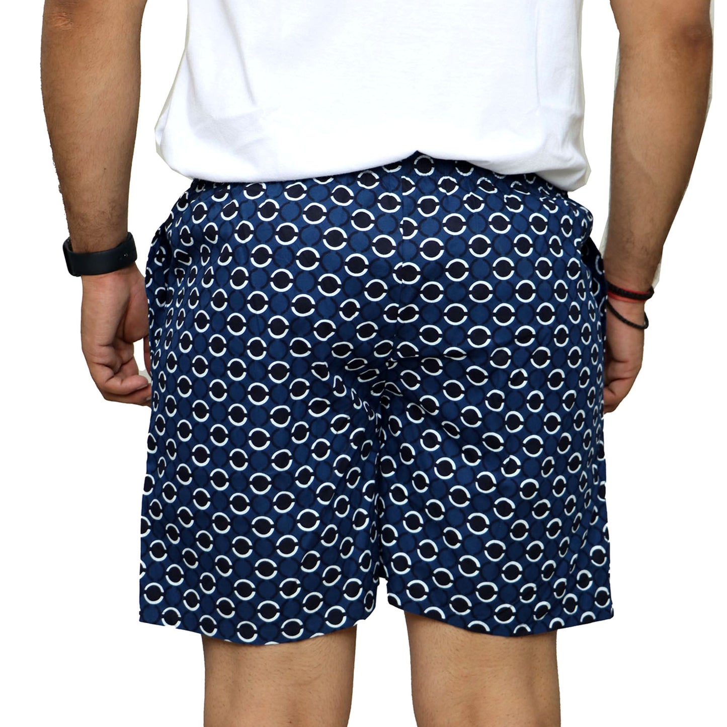 Blue White Black Circle Printed Cotton Boxer For Men