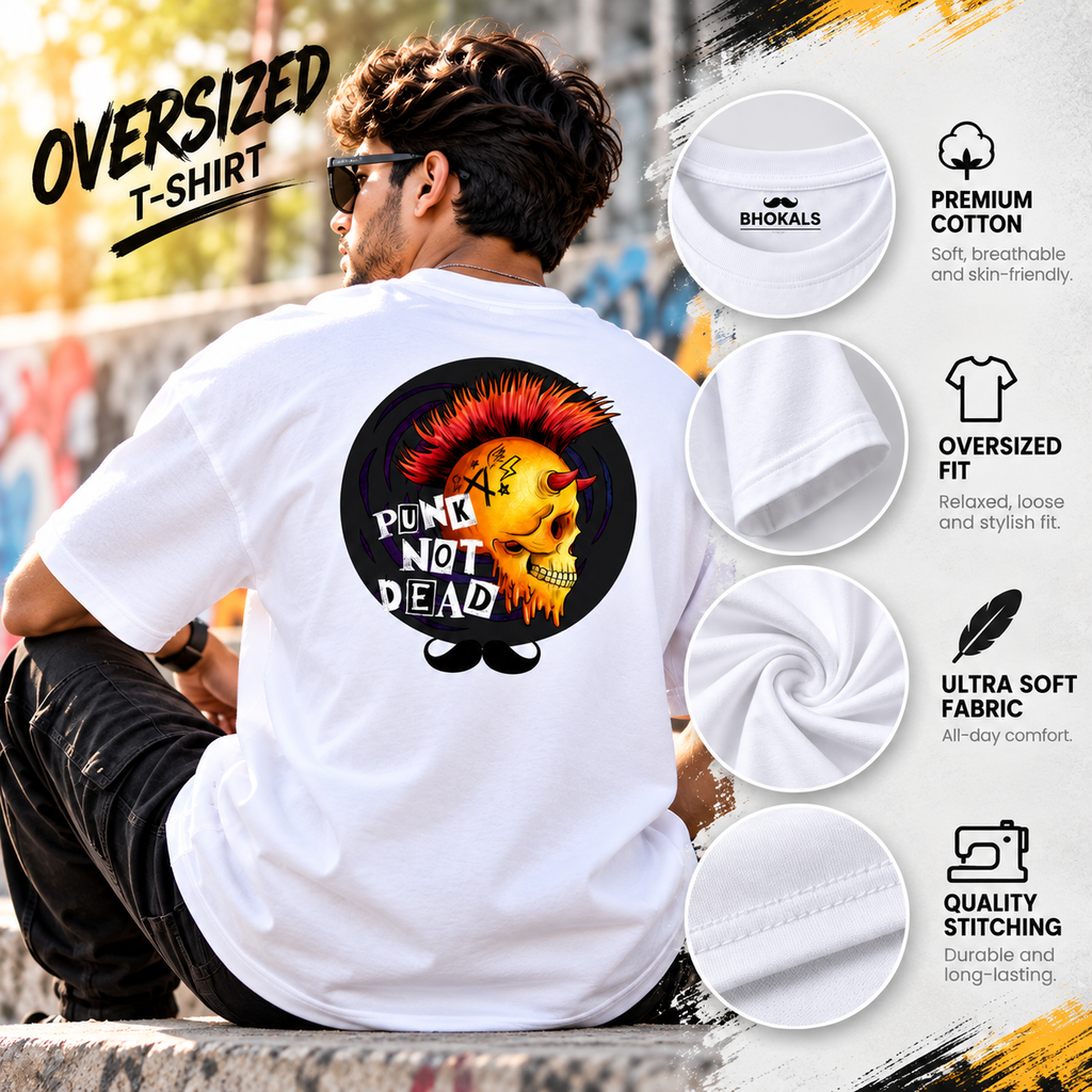 Bhokals Premium Oversized Front & Back Printed T-Shirt for Men - Punk