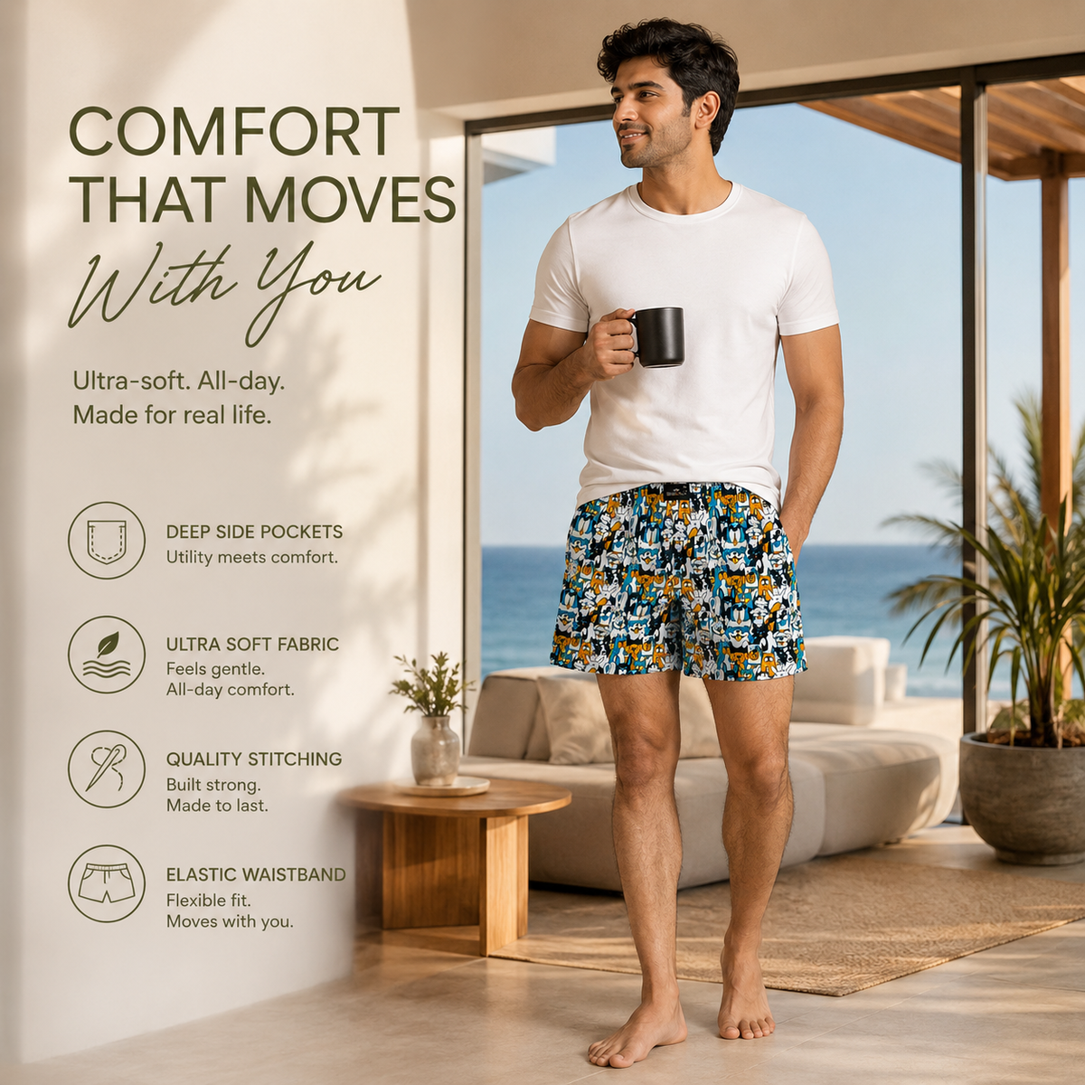 Dogs Printed Cotton Boxer For Men