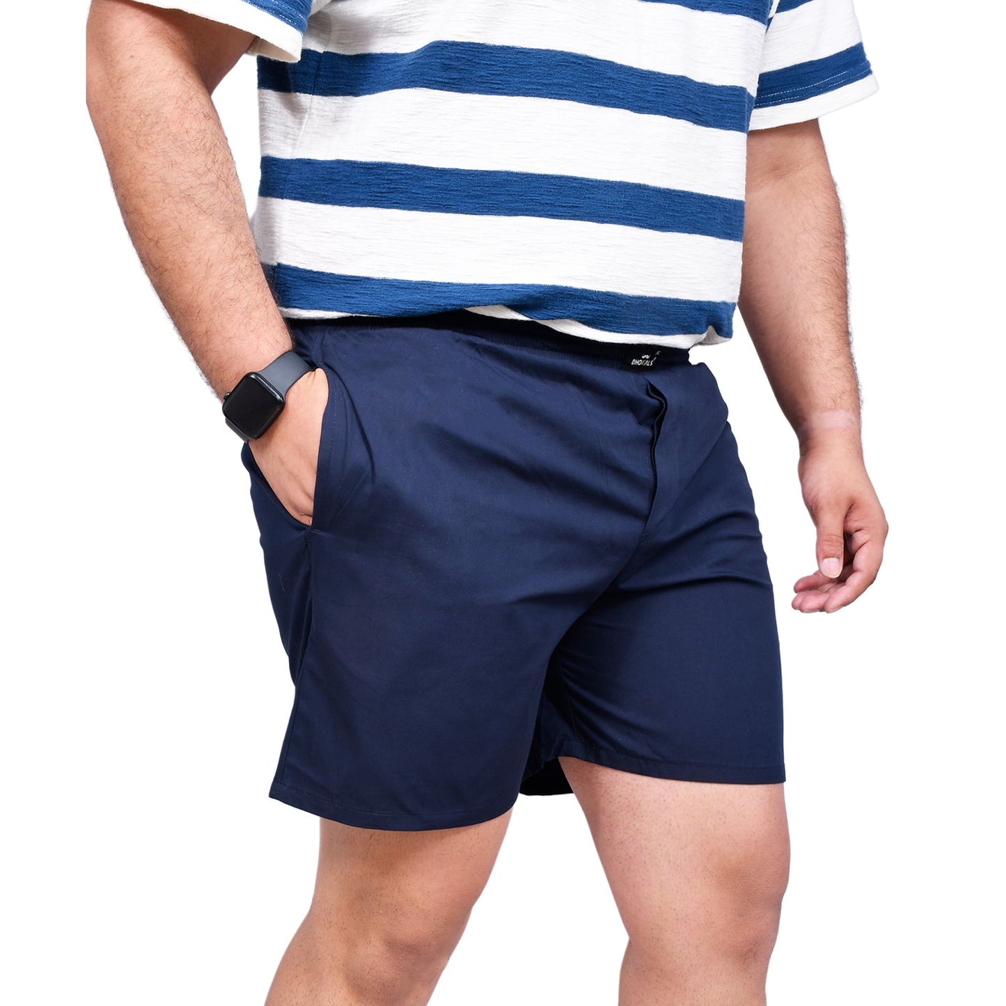 SOLID BLUE PLAIN COTTON MEN BOXER