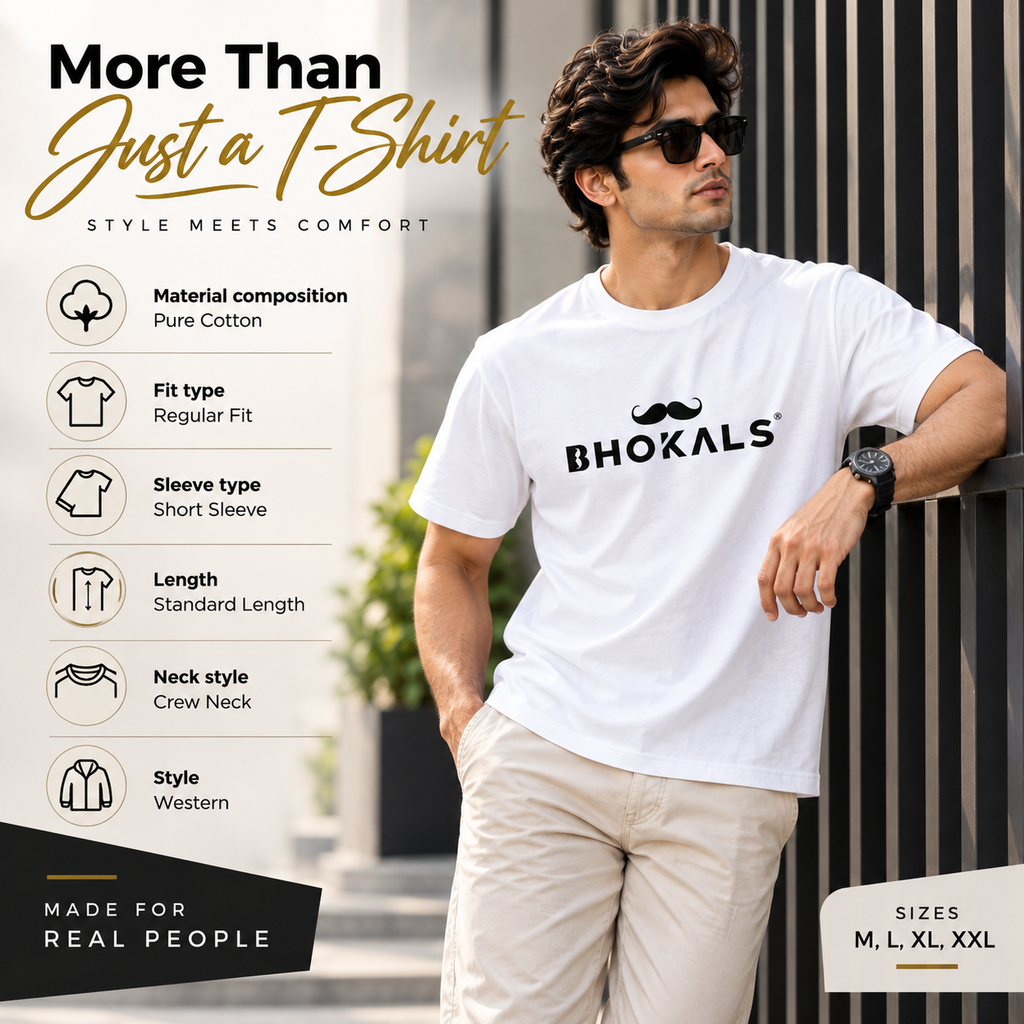 Bhokals Printed Round Neck Cotton Men T-Shirt