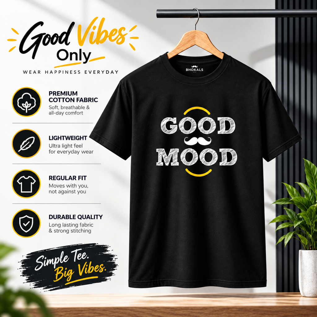 Good Mood Printed Round Neck Cotton Men T-Shirt
